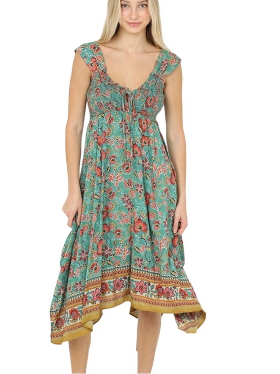 Angie Dresses & Skirts - Angie Green Floral Border-Print Midi Dress